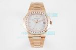 Swiss Replica Patek Philippe Nautilus Rose Gold White Dial Diamond Bezel PPF V4 Version Watch